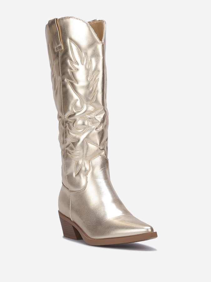 Santiags doré en simili à surpiqûres