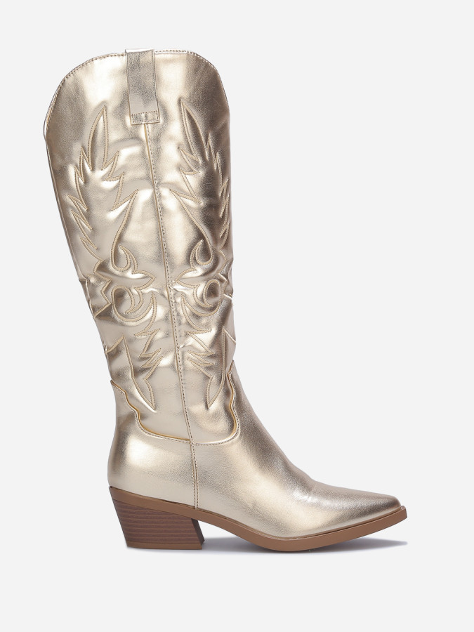 Santiags doré en simili à surpiqûres