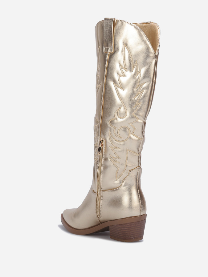 Santiags doré en simili à surpiqûres