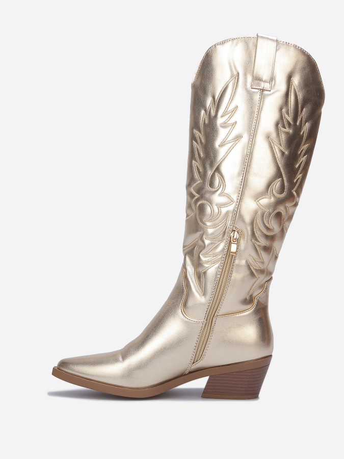 Santiags doré en simili à surpiqûres