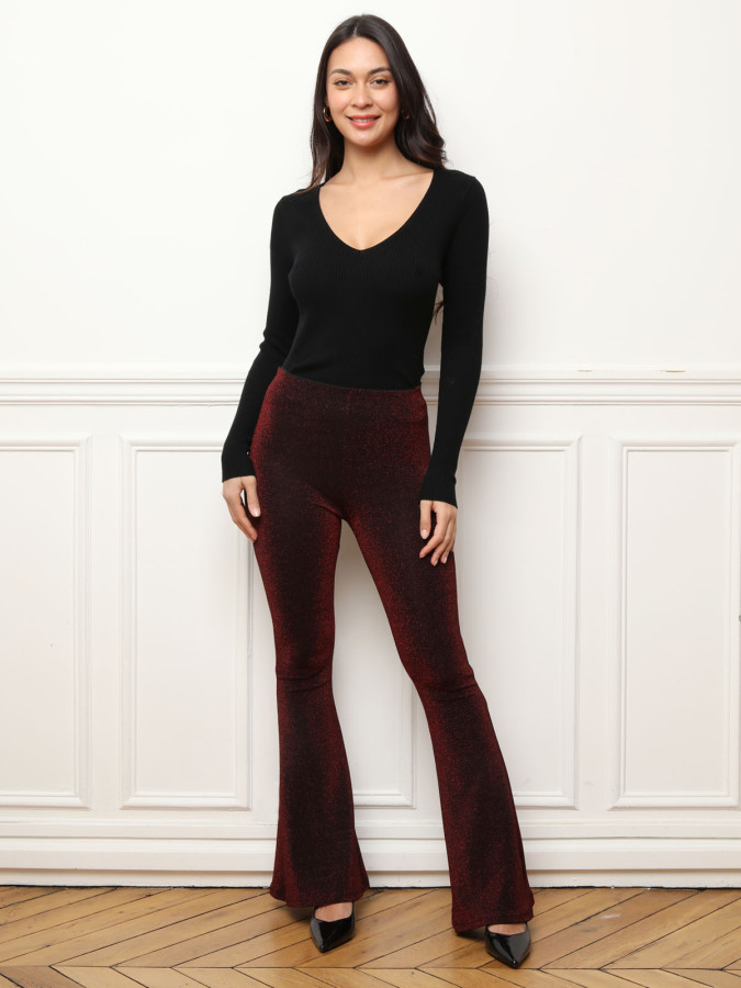 Pantalon bordeaux flare pailleté