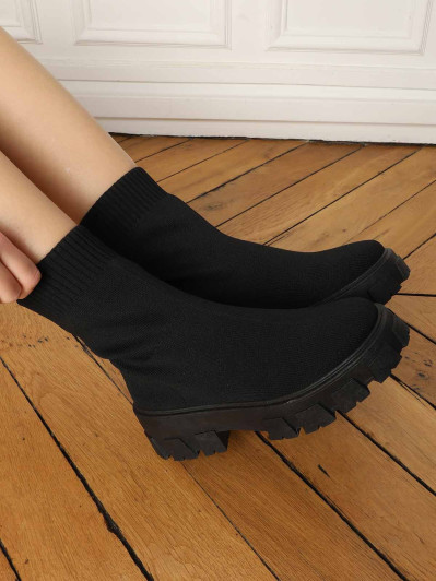 Bottines noires chaussettes à plateforme