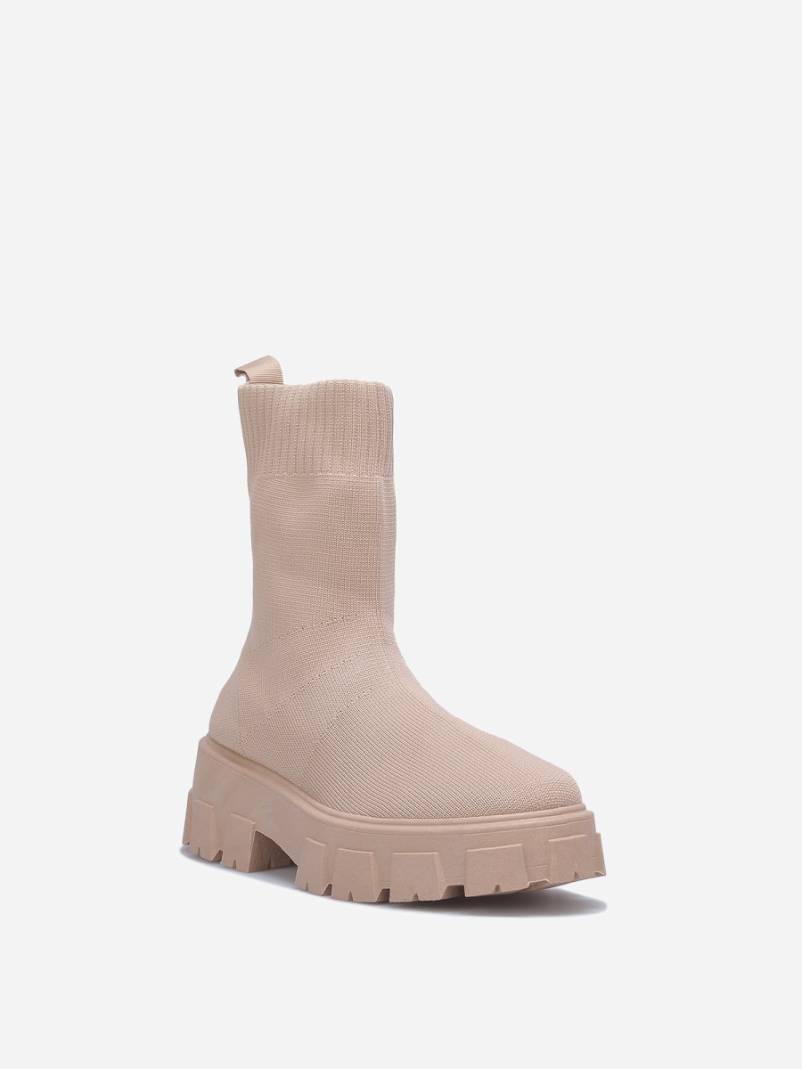 Bottines chaussettes marron clair à semelle épaisse