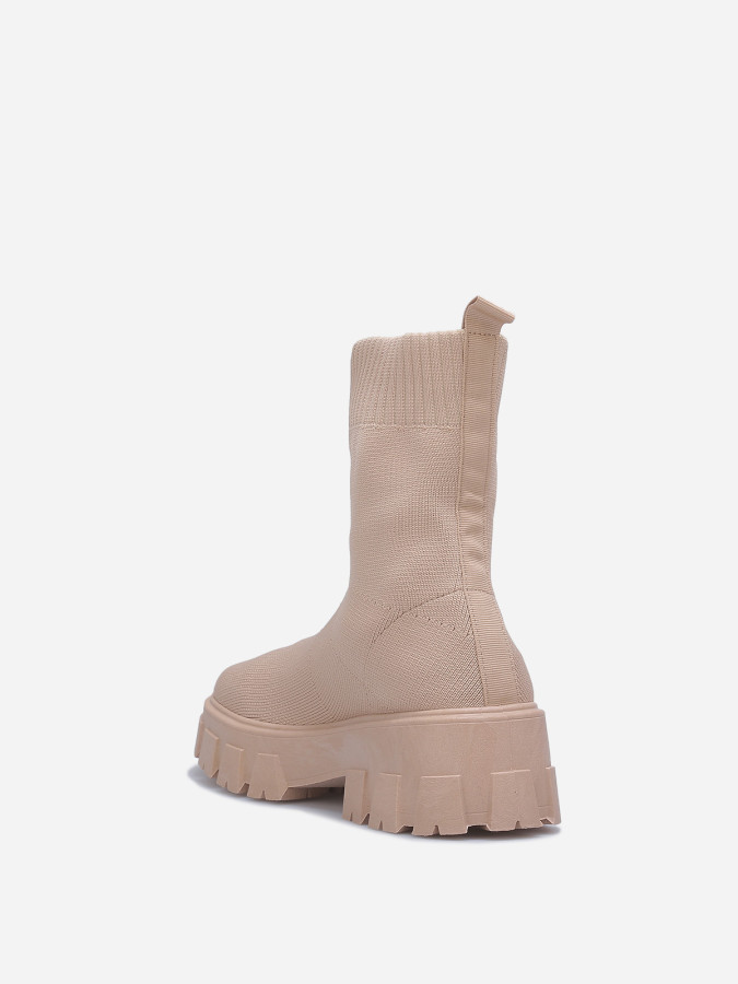 Bottines taupe chaussettes à plateforme