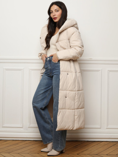 Doudoune matelassée beige à capuche beige
