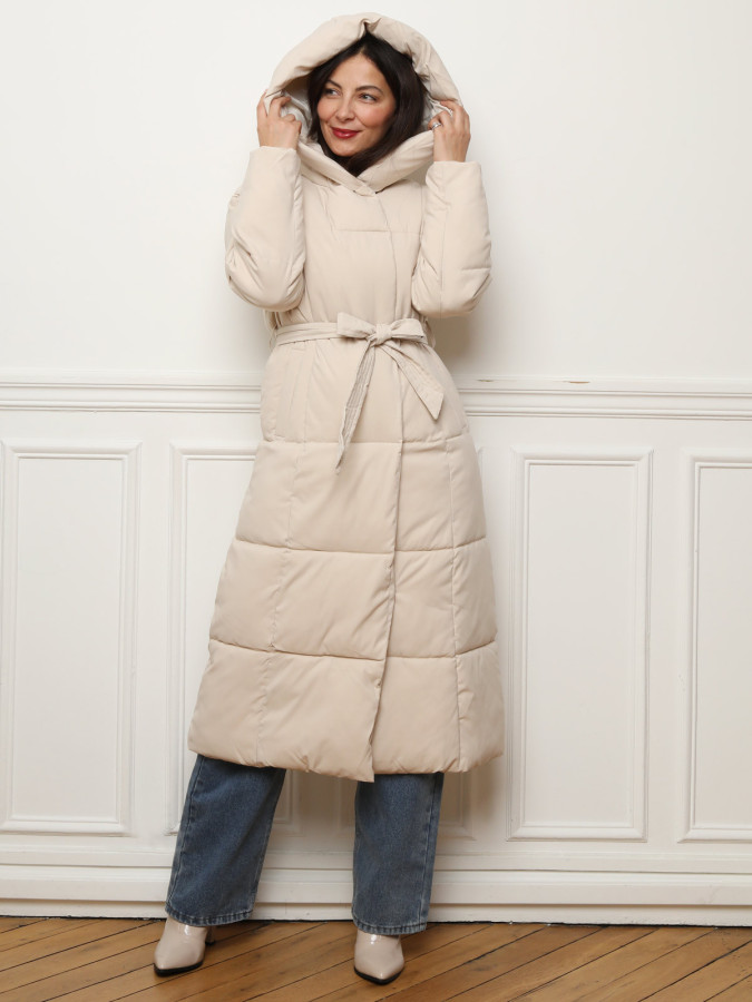 Doudoune matelassée beige à capuche beige