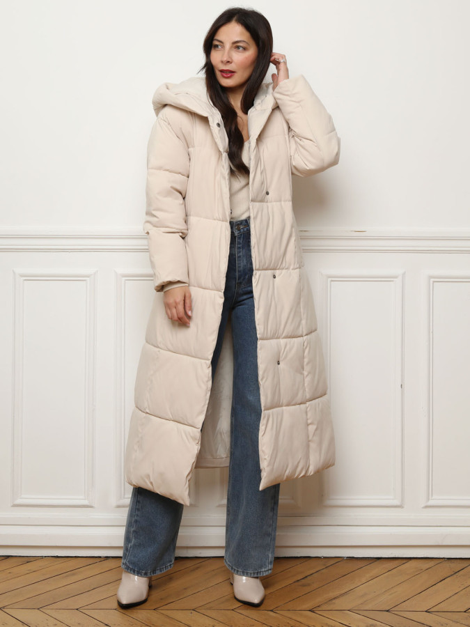 Doudoune matelassée beige à capuche beige