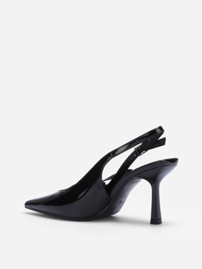 Escarpins slingback noir vernis à talon fin