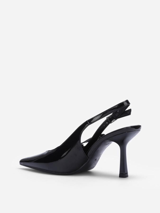 Escarpins slingback noir vernis à talon fin