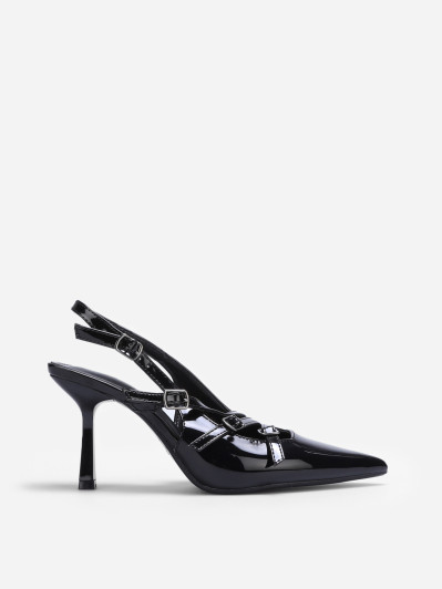 Escarpins slingback noir vernis à talon fin
