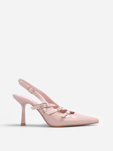 Escarpins slingback beige vernis à talon fin
