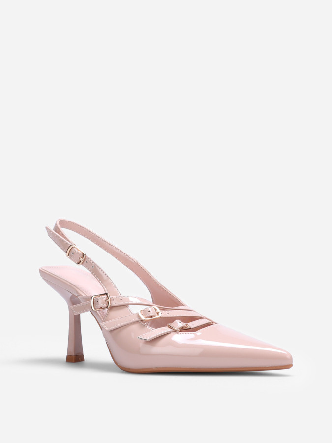 Escarpins slingback beige vernis à talon fin