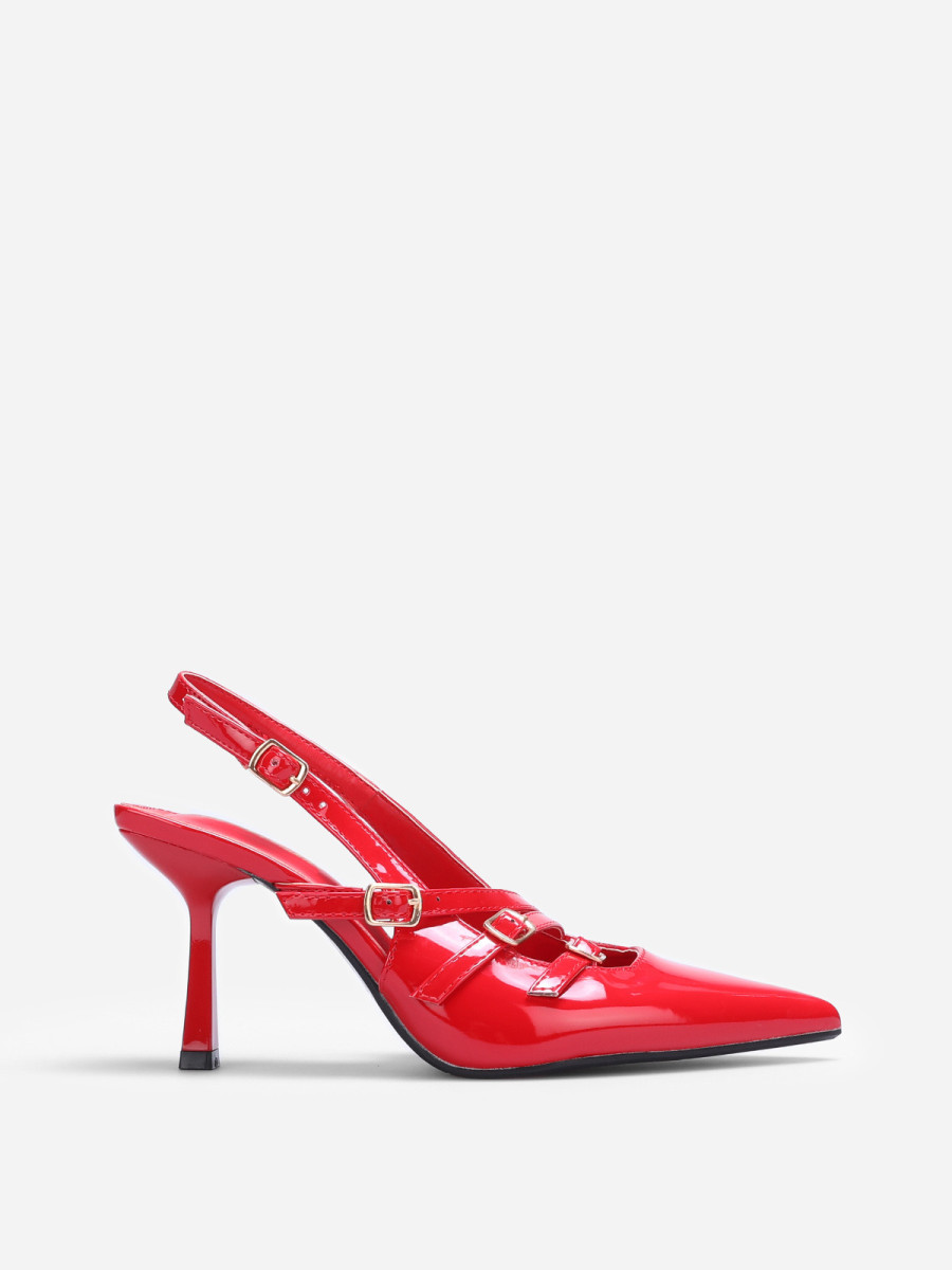 Escarpins slingback rouge vernis à talon fin