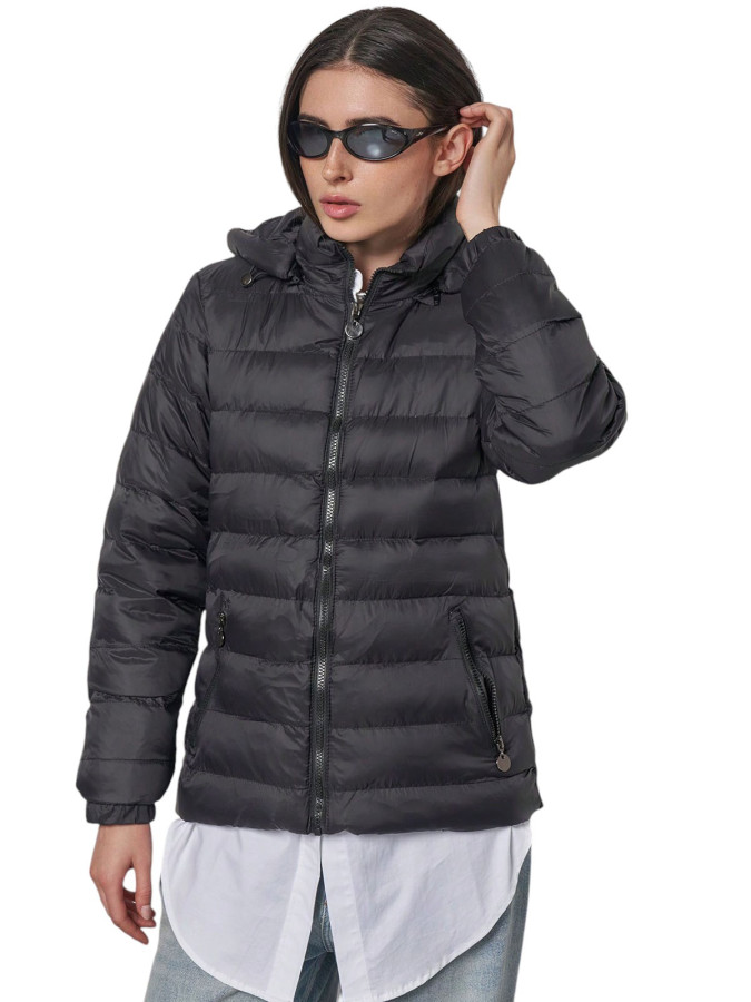 Doudoune noire légère à capuche