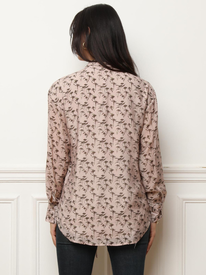 Chemisier lavallière à fleurs beige