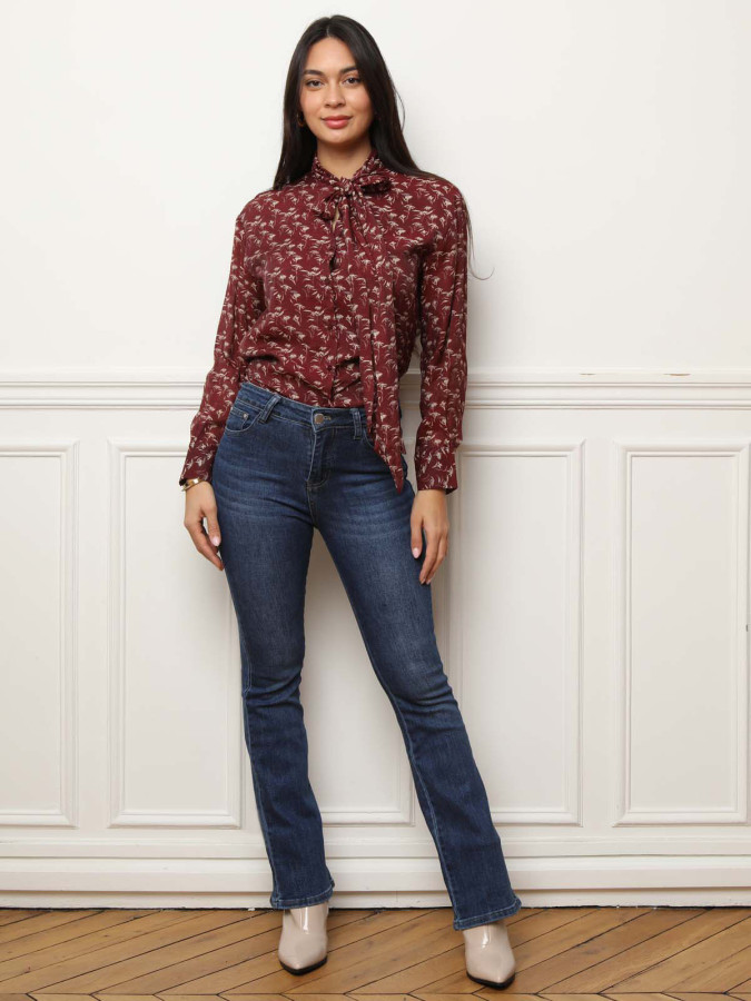 Chemisier lavallière à fleurs bordeaux