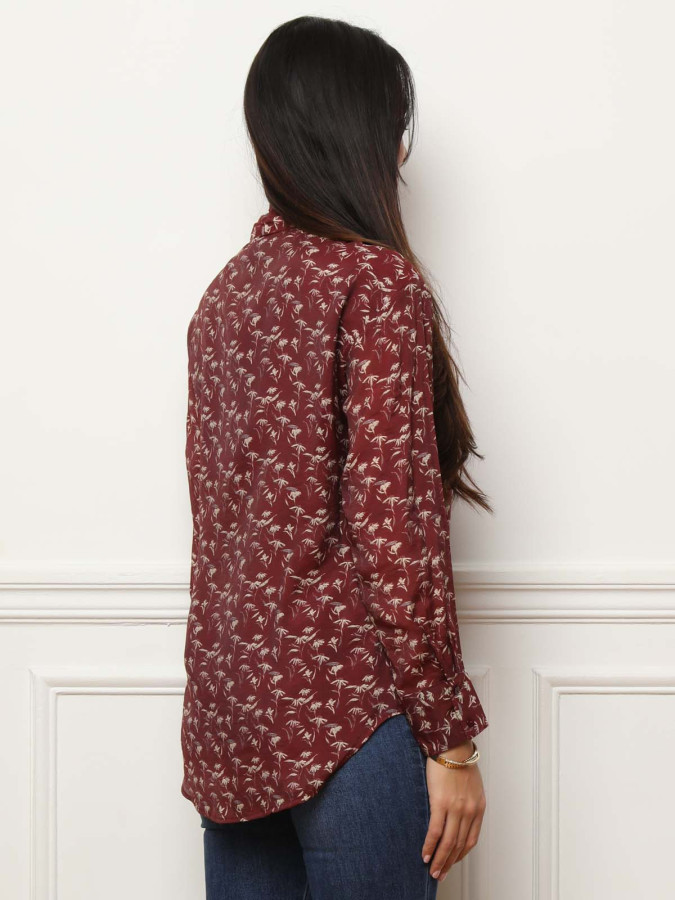 Chemisier lavallière à fleurs bordeaux