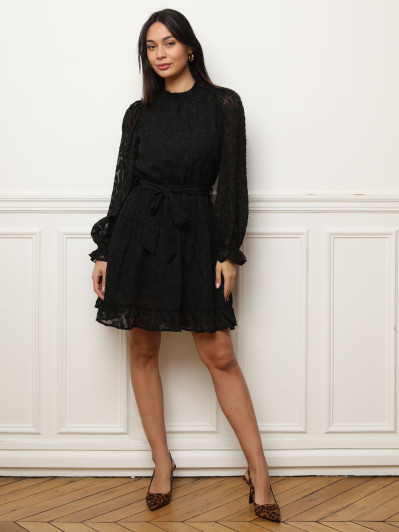 Robe patineuse à volants et motifs noire