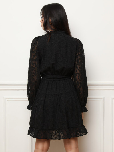 Robe patineuse à volants et motifs noire