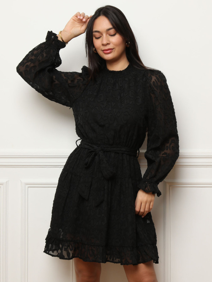 Robe patineuse à volants et motifs noire