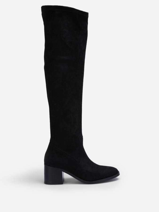 Cuissardes noires en suédine à talon carré