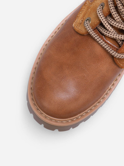 Rangers camel bi-matières fourrées