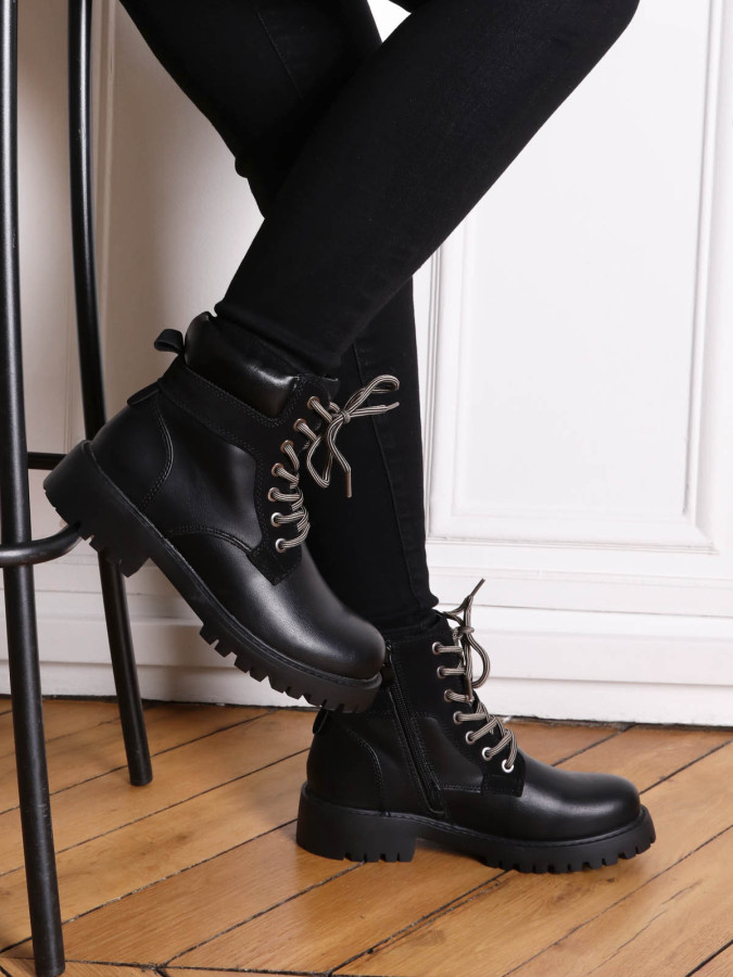 Rangers noires bi-matières fourrées