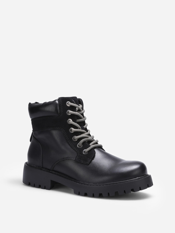 Rangers noires bi-matières fourrées