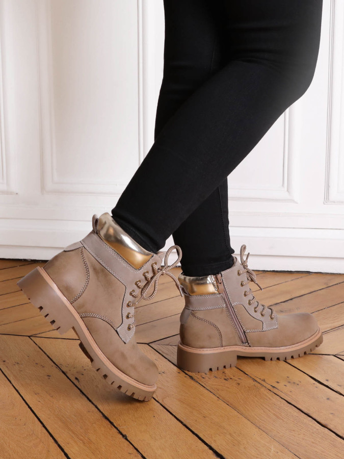 Rangers taupe bi-matières fourrées