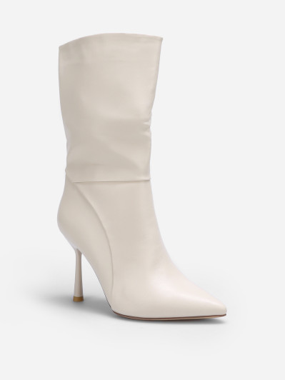 Bottes beiges mi-mollet à talon aiguille