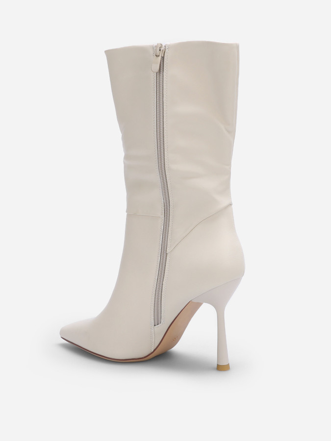 Bottes beiges mi-mollet à talon aiguille