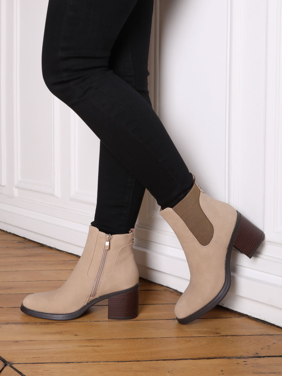 Chelsea taupe effet nubuck à talon