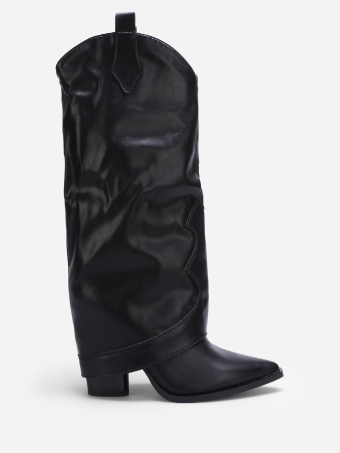 Santiags noires pointues à revers