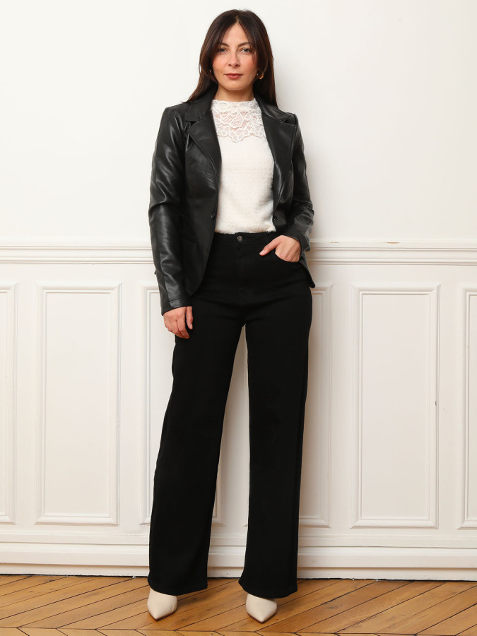 Veste blazer cintrée en simili noire