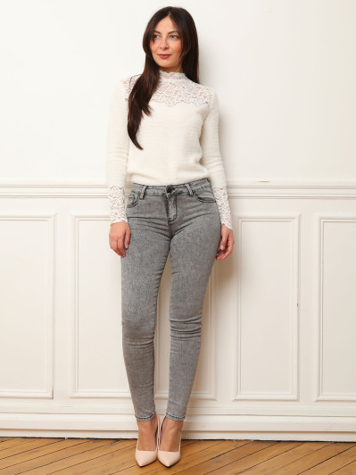 Jeans push-up taille basse gris