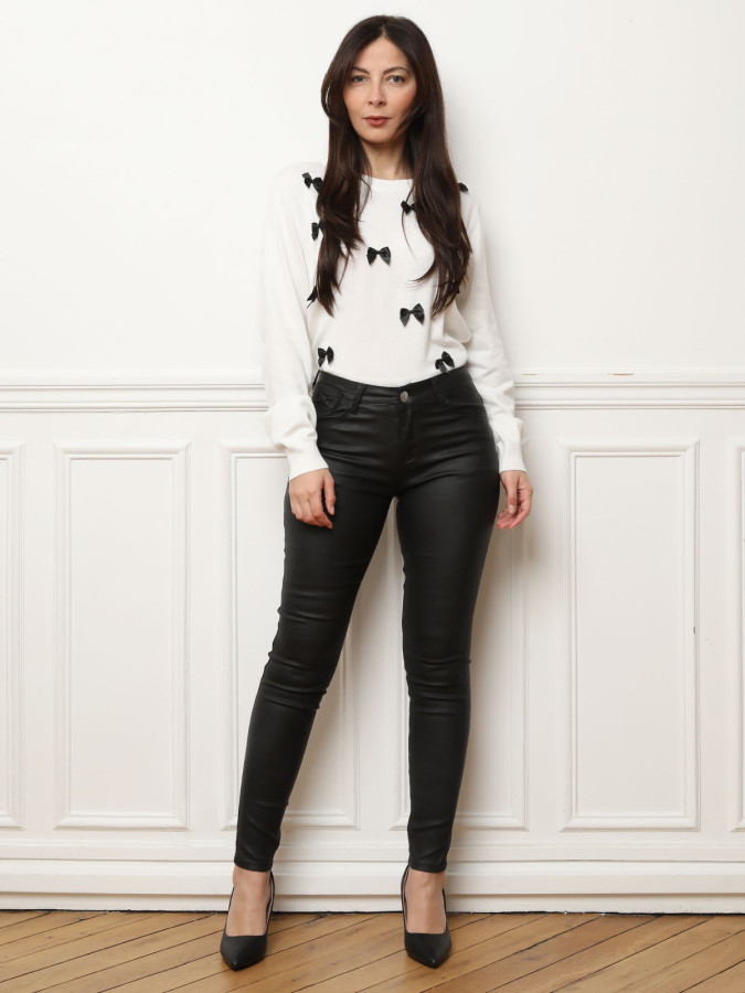 Pantalon skinny effet enduit noir