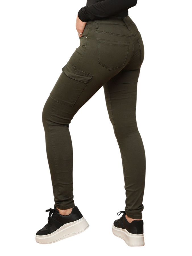 Jeans cargo skinny taille basse kaki
