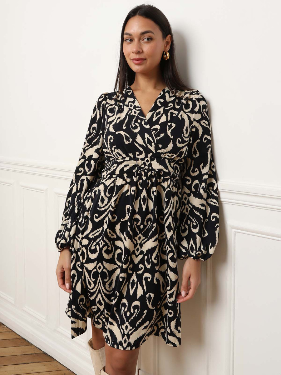 Robe effet cache cœur à motifs noire