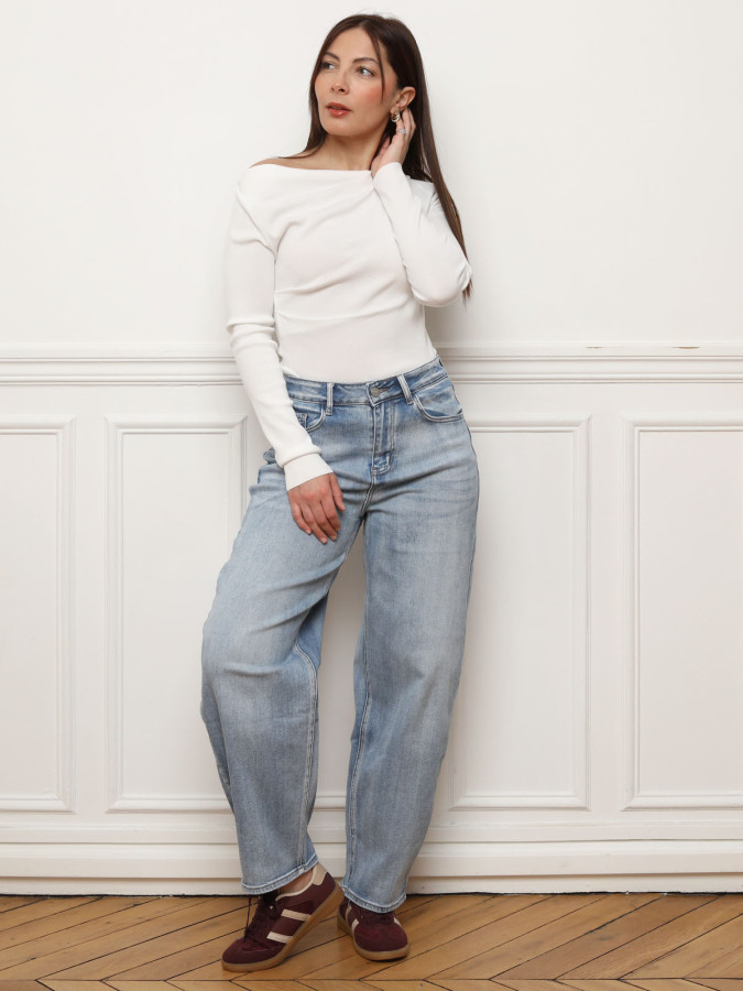 Top froncé à manches longues