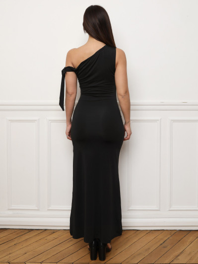 Robe asymétrique à fronces noire