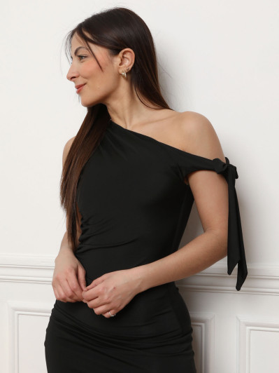 Robe asymétrique à fronces noire