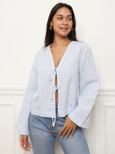 Top rayé à nouer bleu clair