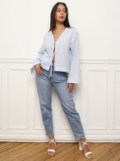 Top rayé à nouer bleu clair