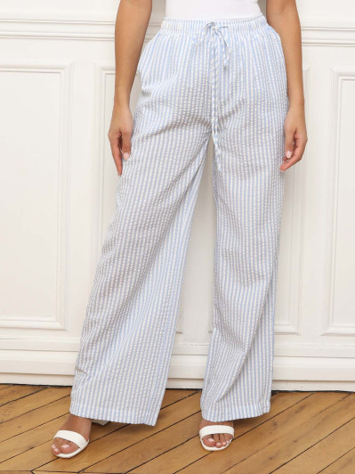 Pantalon ample à motif rayures bleu clair