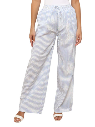 Pantalon ample à motif rayures bleu clair