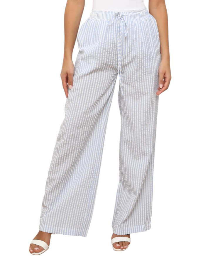 Pantalon ample à motif rayures bleu clair