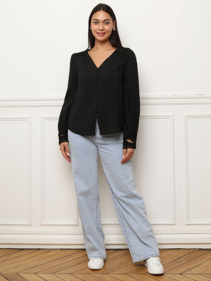 Chemisier à détails en crochet noir