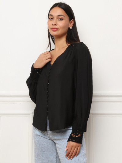 Chemisier à détails en crochet noir