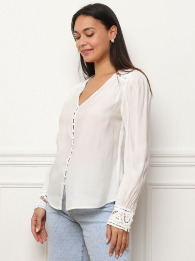 Chemisier à détails en crochet blanc