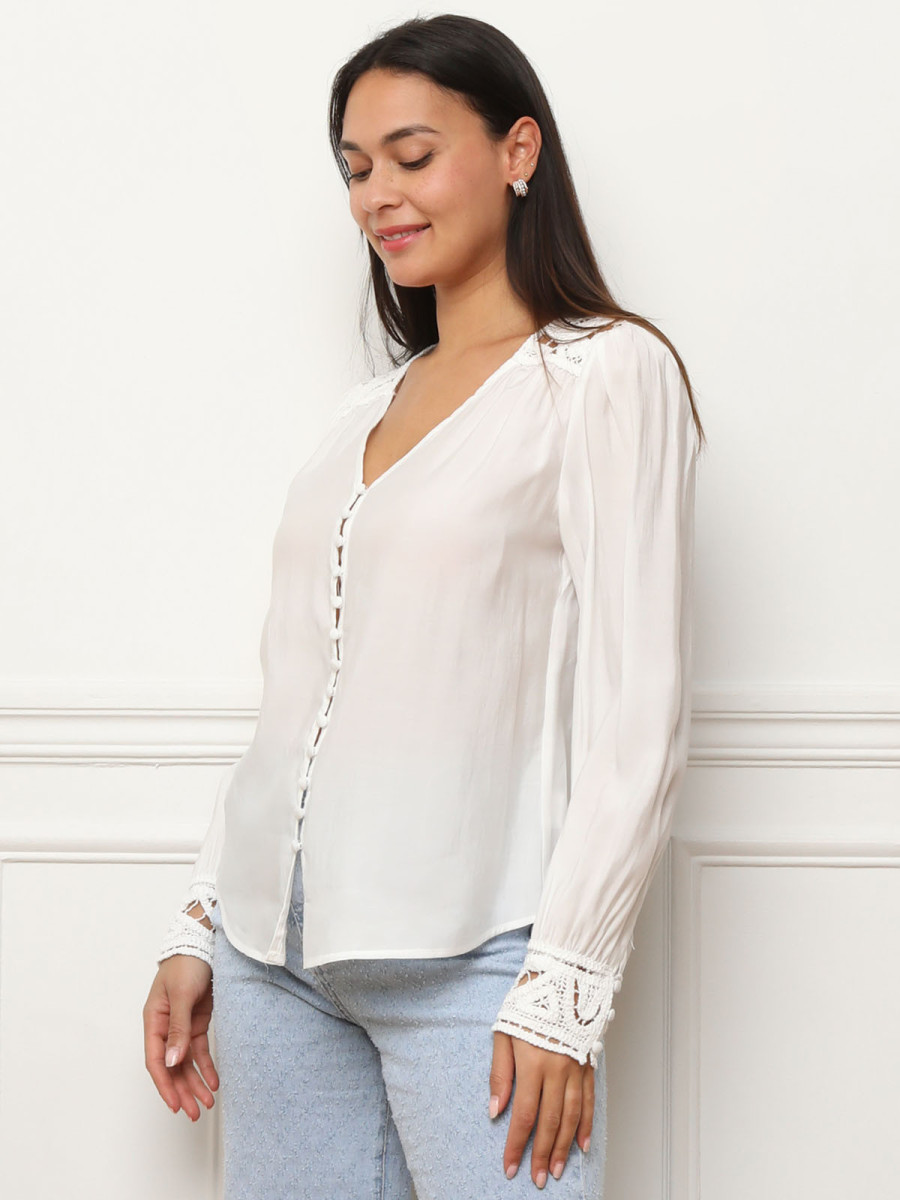 Chemisier à détails en crochet blanc